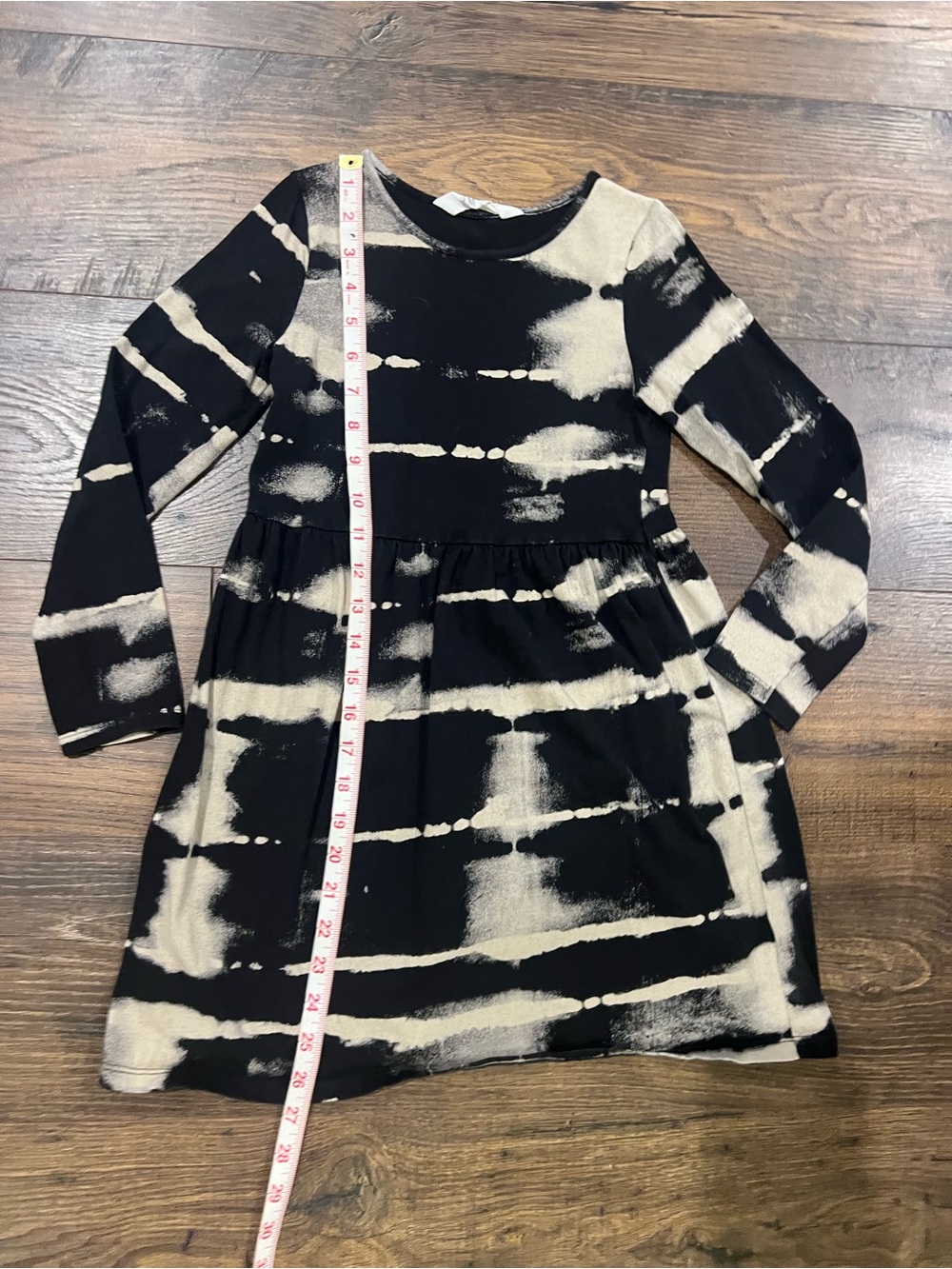 Black & Cream Tie-Dye Long Sleeve Kids Dress